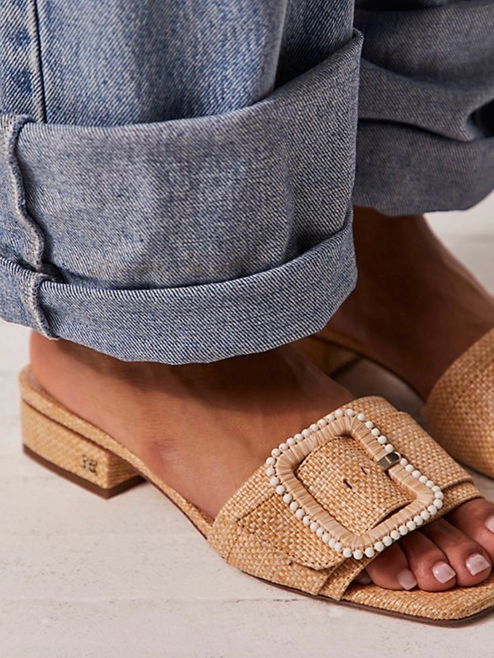 Sam Edelman Natural Woven Slide Sandals with Beaded Buckle